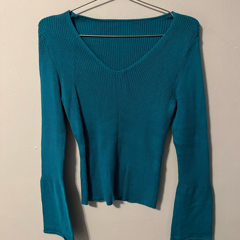 Teal sweater with flair sleeves medium